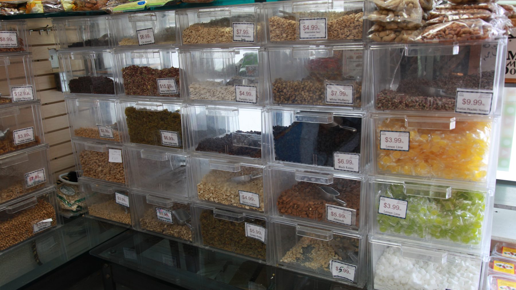 Bulk dispensers of seeds and dried fruit